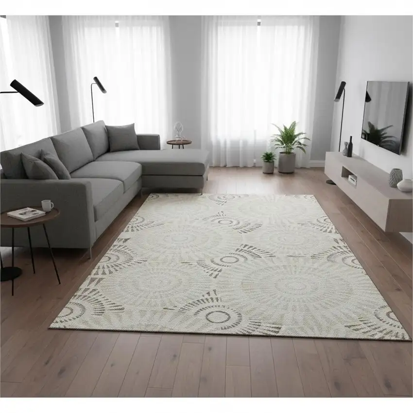 Taupe And Beige Geometric Washable Area Rug With UV Protection Photo 2