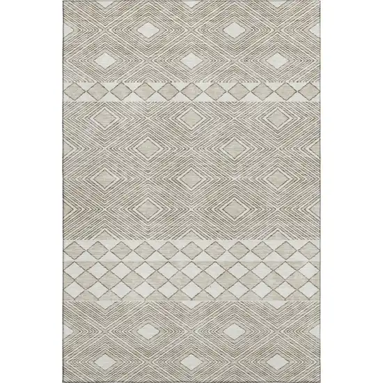Taupe And Beige Geometric Washable Area Rug With UV Protection Photo 1