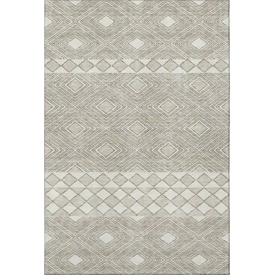 Taupe And Beige Geometric Washable Area Rug With UV Protection Photo 4