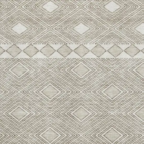 Taupe And Beige Geometric Washable Area Rug With UV Protection Photo 3
