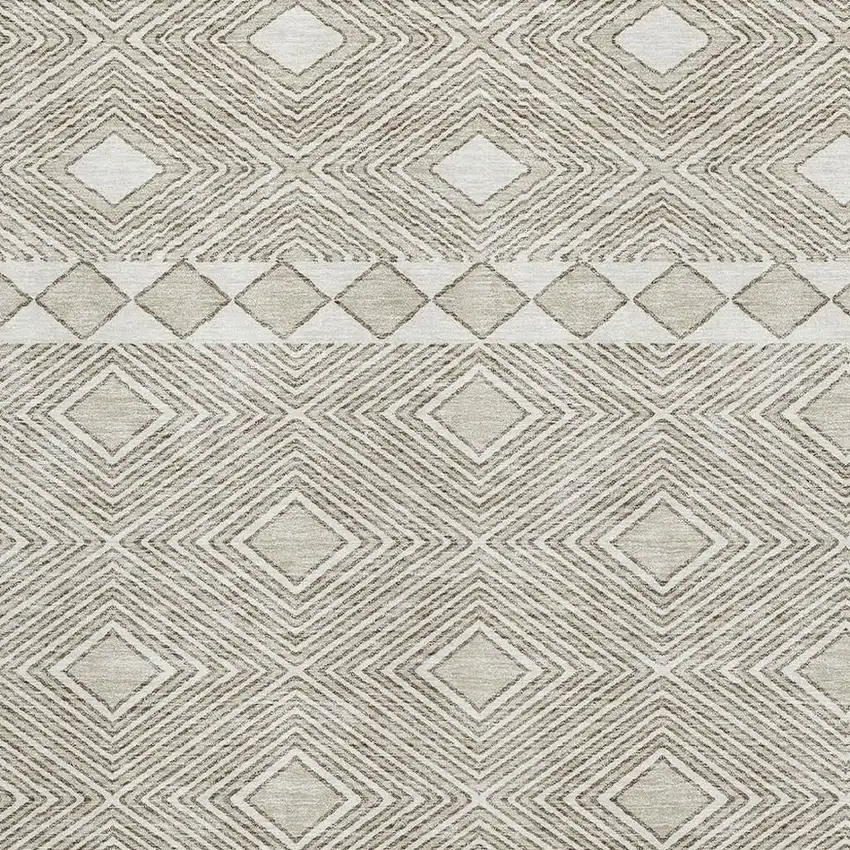 Taupe And Beige Geometric Washable Area Rug With UV Protection Photo 3