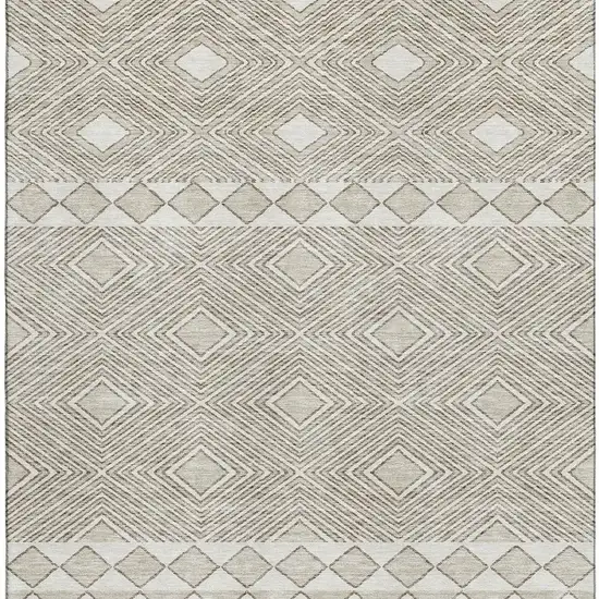 Taupe And Beige Geometric Washable Area Rug With UV Protection Photo 3