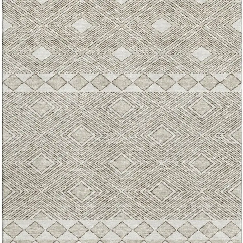 Taupe And Beige Geometric Washable Area Rug With UV Protection Photo 3