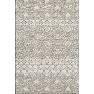 Photo of Taupe And Beige Geometric Washable Area Rug With UV Protection