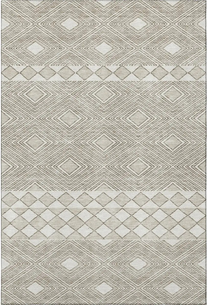 Taupe And Beige Geometric Washable Area Rug With UV Protection Photo 4