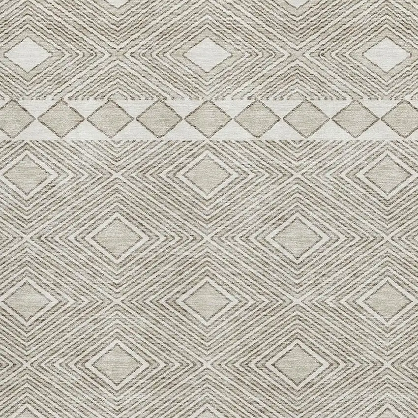 Taupe And Beige Geometric Washable Area Rug With UV Protection Photo 3