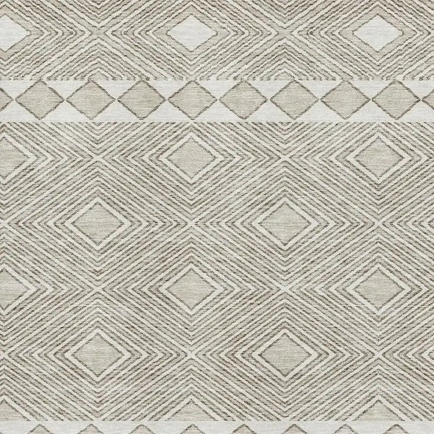 Taupe And Beige Geometric Washable Area Rug With UV Protection Photo 3