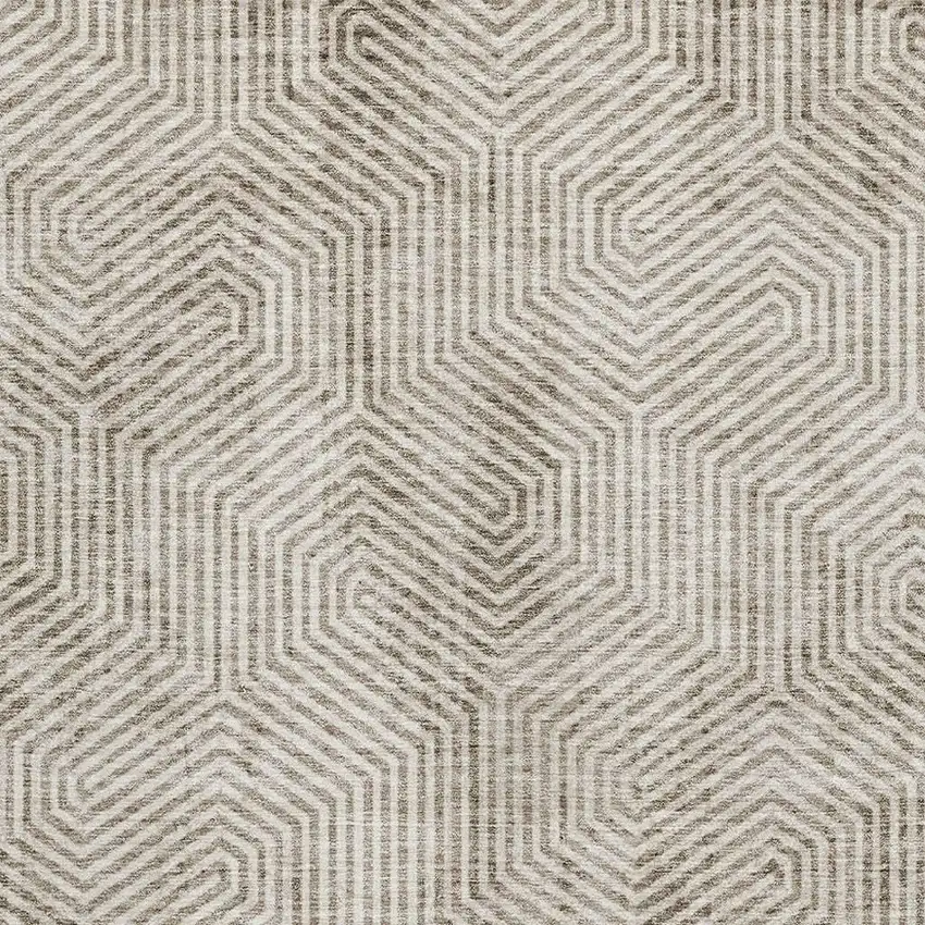 Taupe And Beige Geometric Washable Area Rug With UV Protection Photo 3