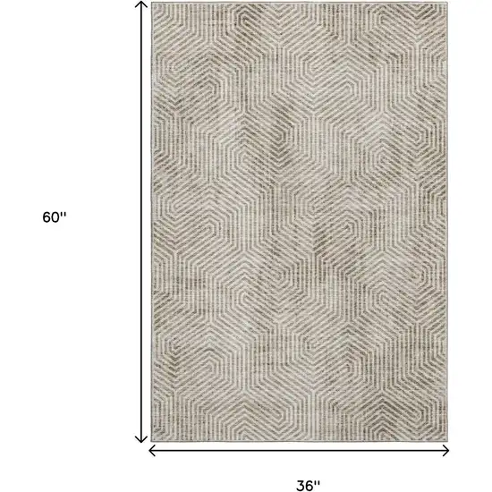 Taupe And Beige Geometric Washable Area Rug With UV Protection Photo 3