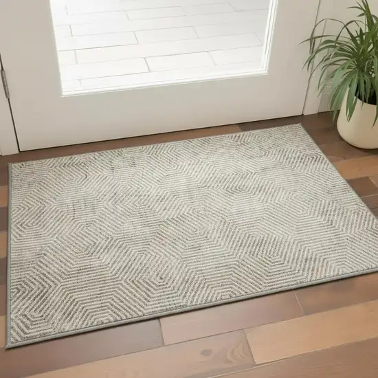 Taupe And Beige Geometric Washable Area Rug With UV Protection Photo 2