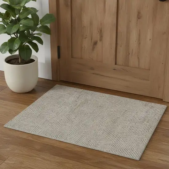 Taupe And Beige Geometric Washable Area Rug With UV Protection Photo 1