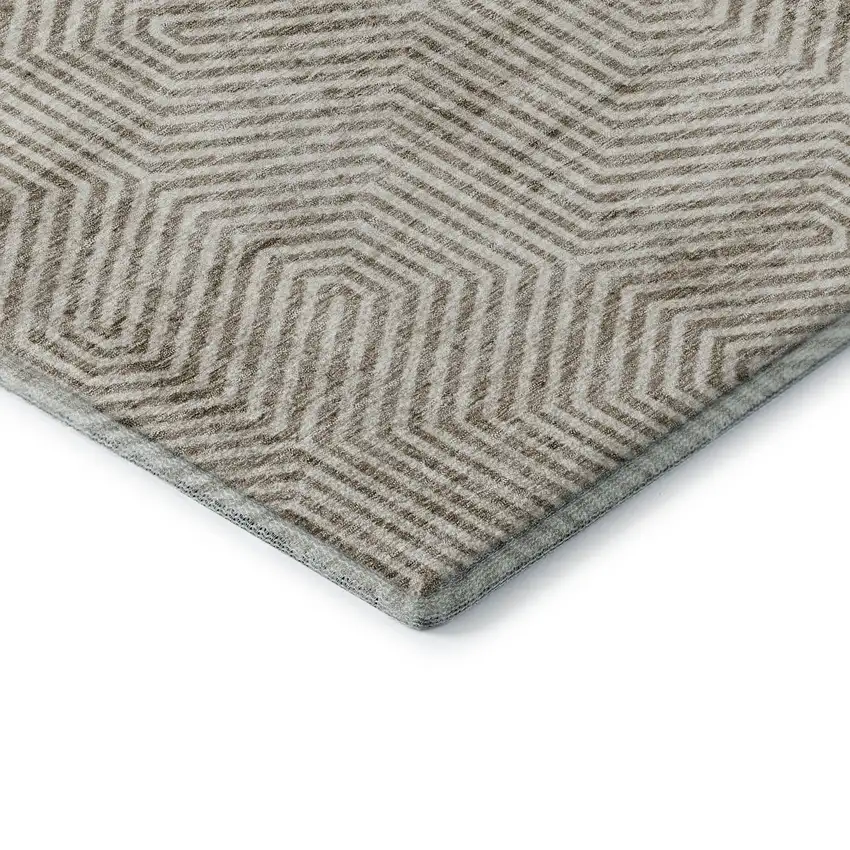 Taupe And Beige Geometric Washable Area Rug With UV Protection Photo 8