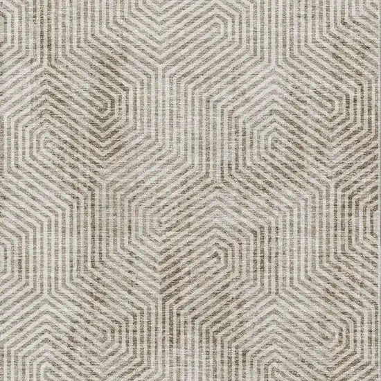 Taupe And Beige Geometric Washable Area Rug With UV Protection Photo 3