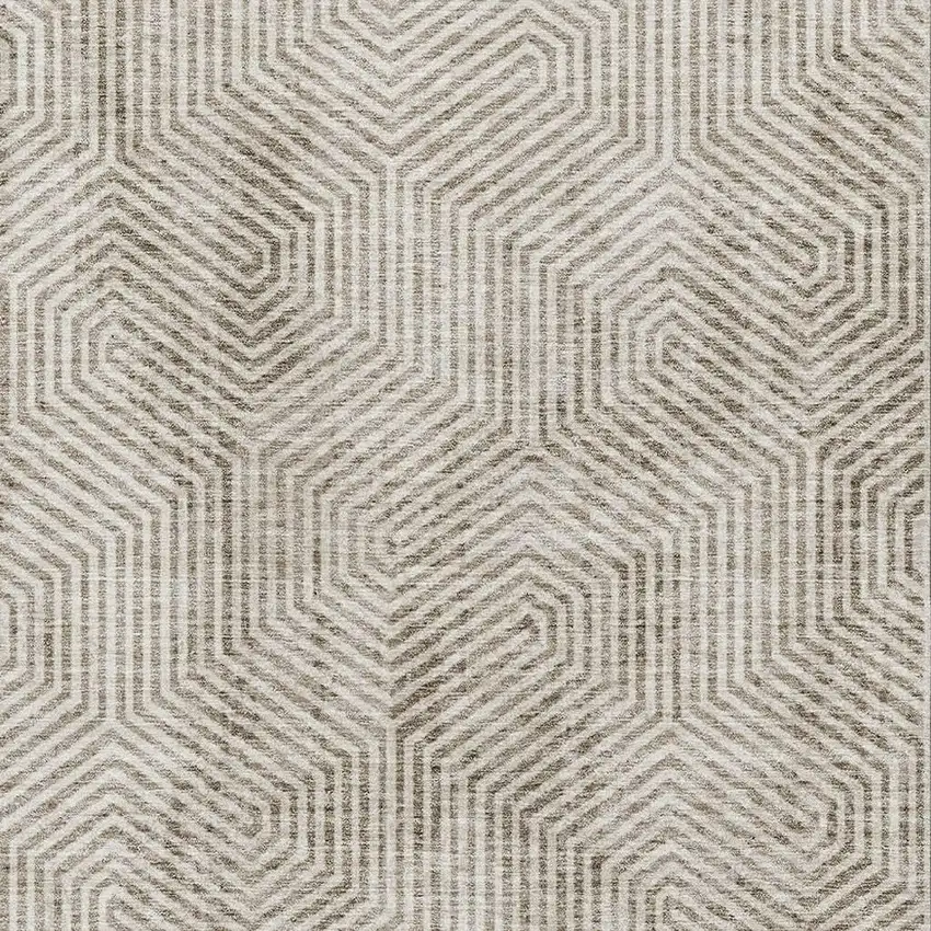 Taupe And Beige Geometric Washable Area Rug With UV Protection Photo 3