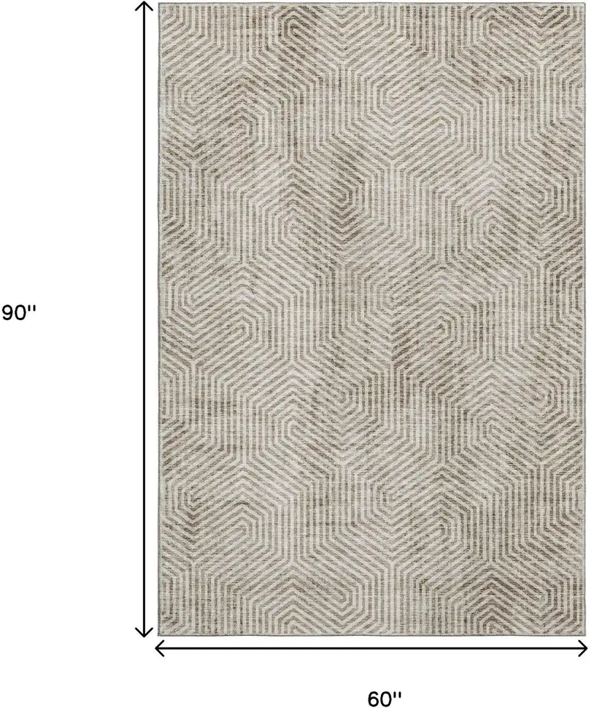 Taupe And Beige Geometric Washable Area Rug With UV Protection Photo 3