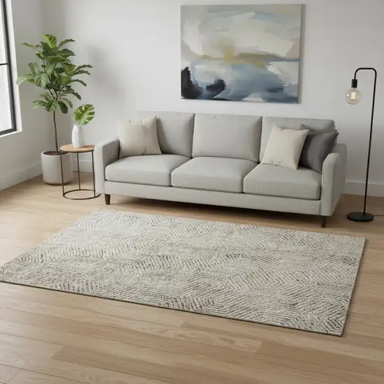 Taupe And Beige Geometric Washable Area Rug With UV Protection Photo 2