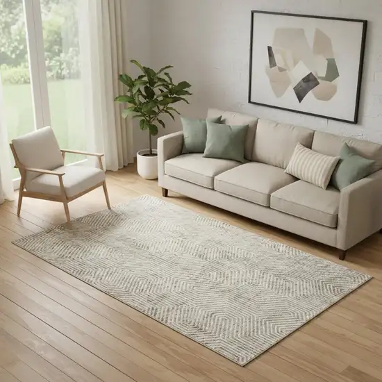 Taupe And Beige Geometric Washable Area Rug With UV Protection Photo 1