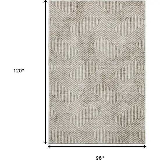 Taupe And Beige Geometric Washable Area Rug With UV Protection Photo 3