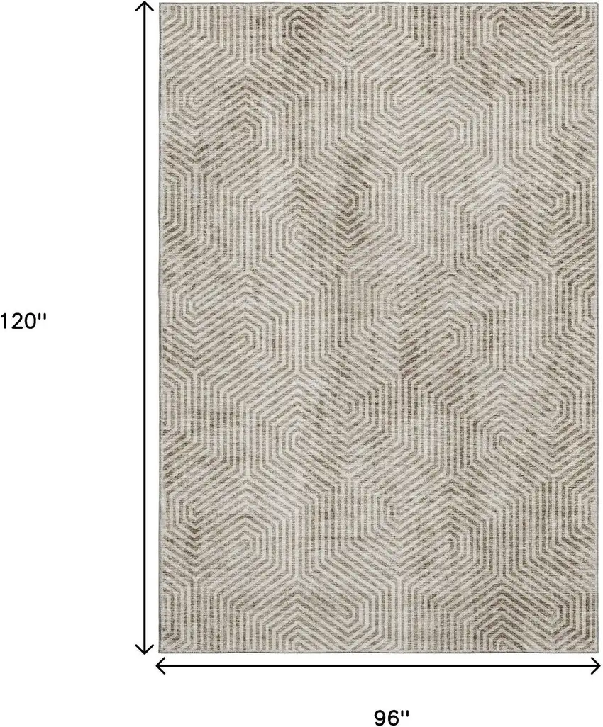 Taupe And Beige Geometric Washable Area Rug With UV Protection Photo 3
