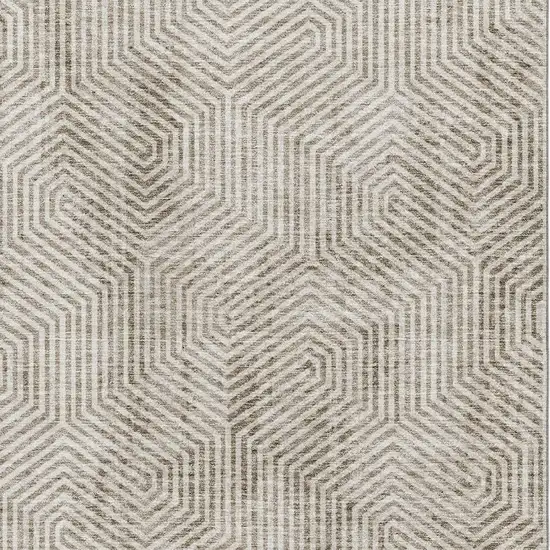 Taupe And Beige Geometric Washable Area Rug With UV Protection Photo 3