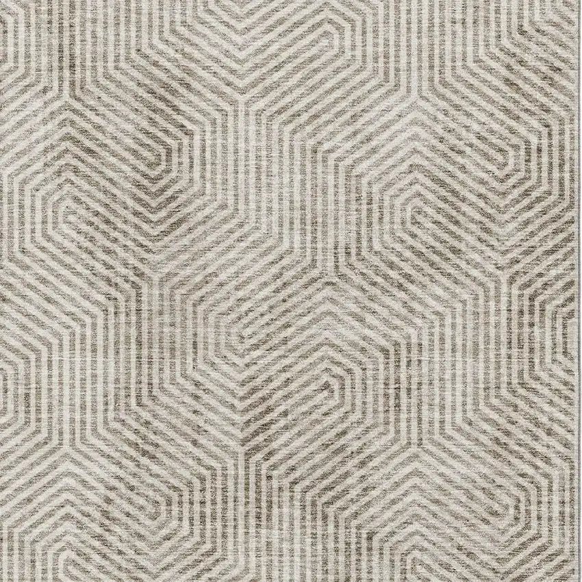 Taupe And Beige Geometric Washable Area Rug With UV Protection Photo 3