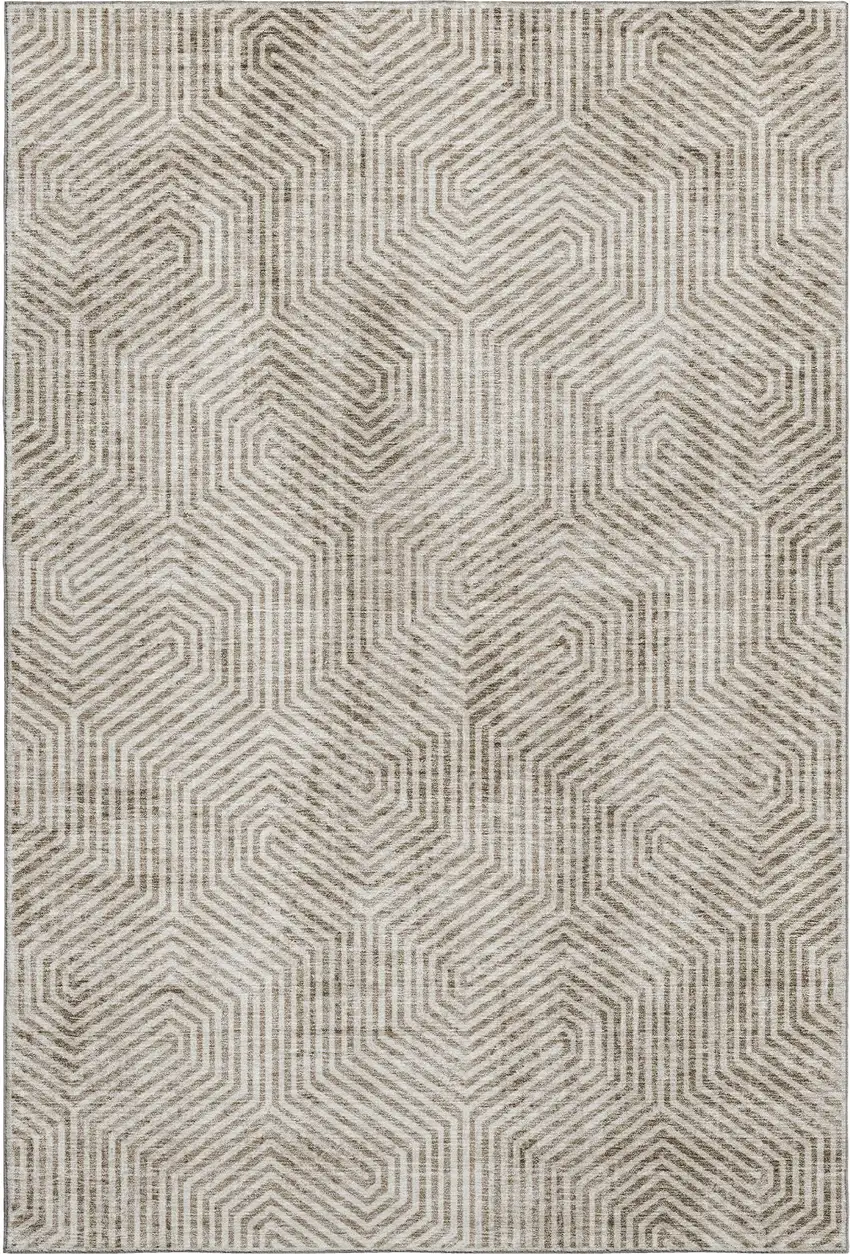 Taupe And Beige Geometric Washable Area Rug With UV Protection Photo 1