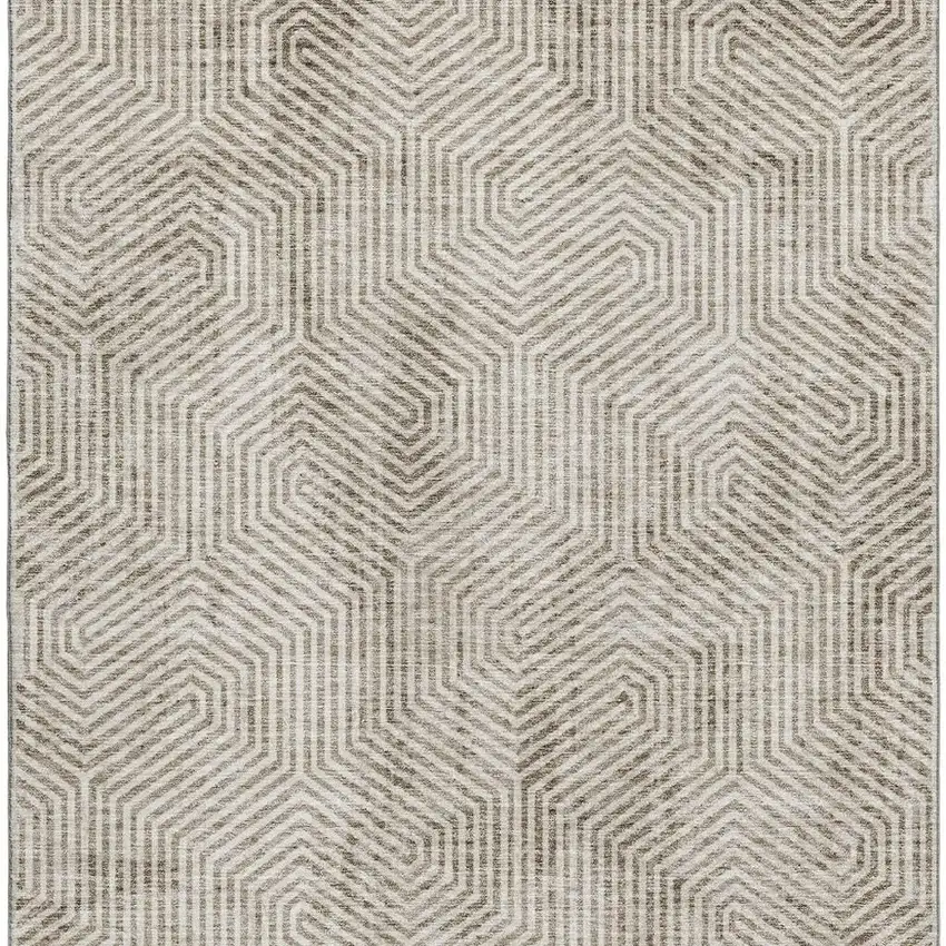 Taupe And Beige Geometric Washable Area Rug With UV Protection Photo 4