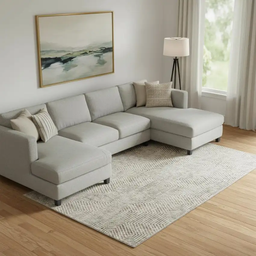 Taupe And Beige Geometric Washable Area Rug With UV Protection Photo 1