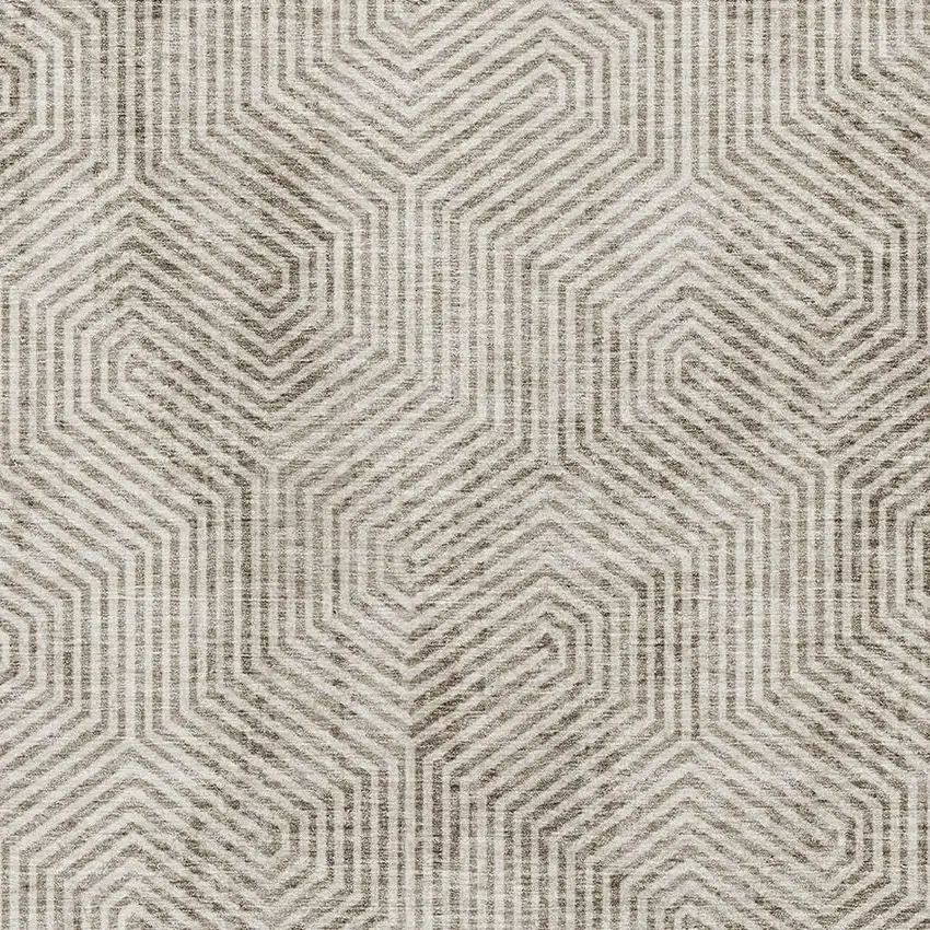 Taupe And Beige Geometric Washable Area Rug With UV Protection Photo 3