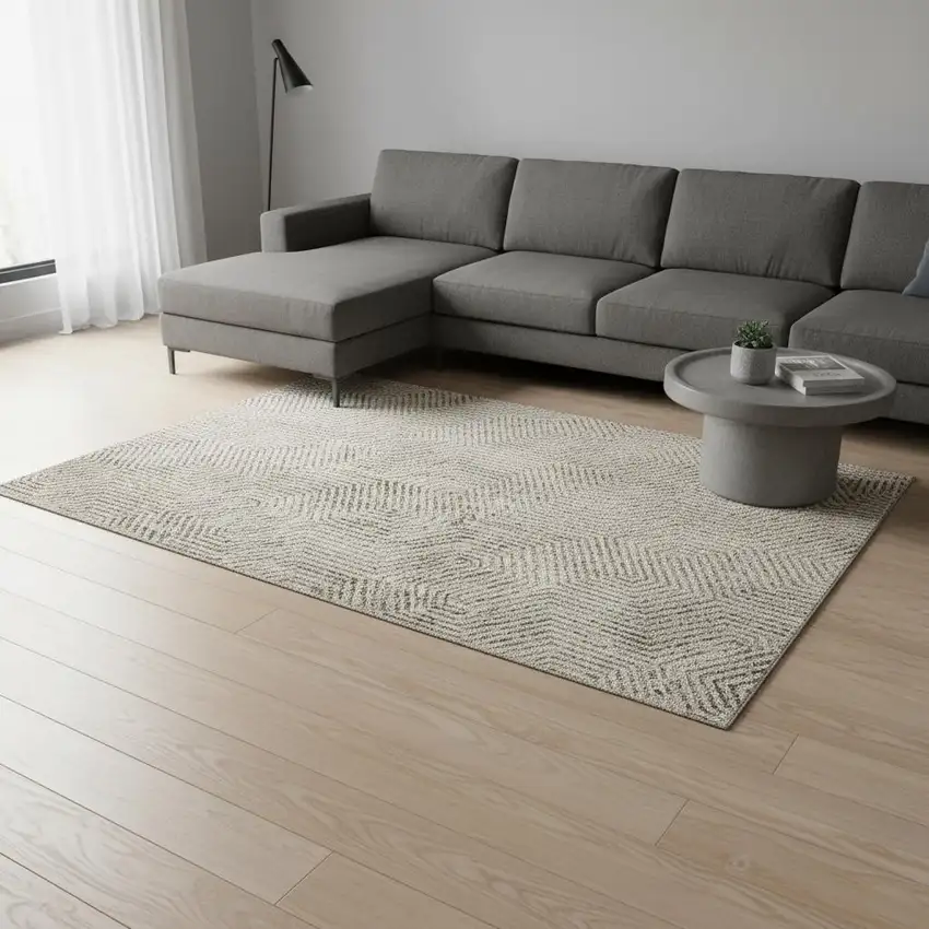 Taupe And Beige Geometric Washable Area Rug With UV Protection Photo 2