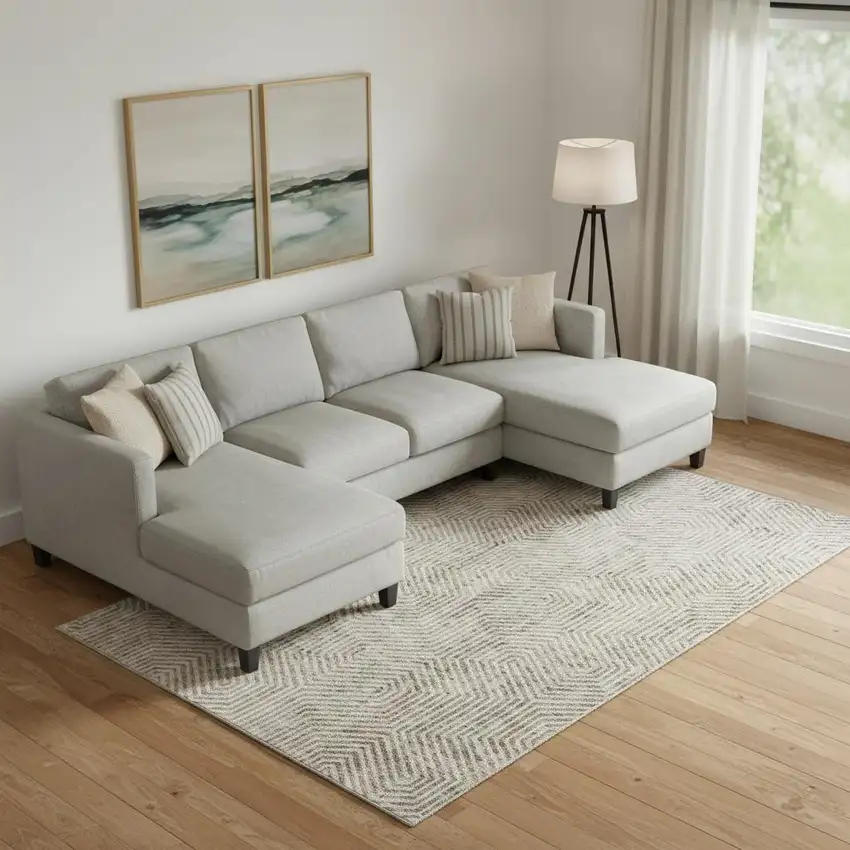 Taupe And Beige Geometric Washable Area Rug With UV Protection Photo 1