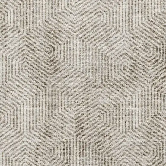 Taupe And Beige Geometric Washable Area Rug With UV Protection Photo 3