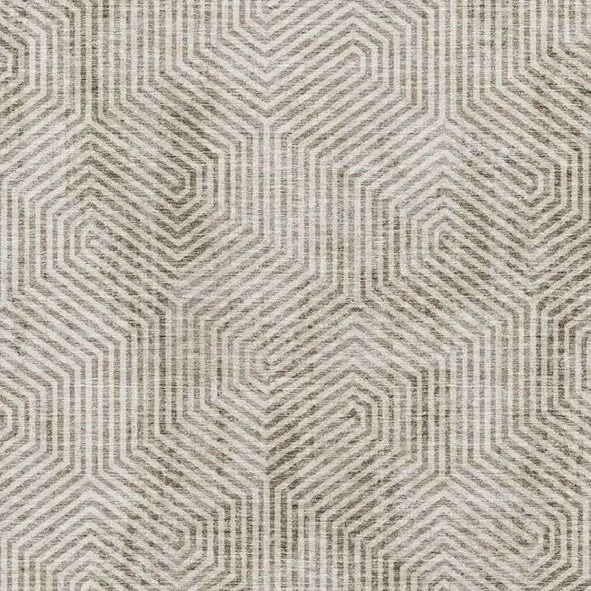 Taupe And Beige Geometric Washable Area Rug With UV Protection Photo 3