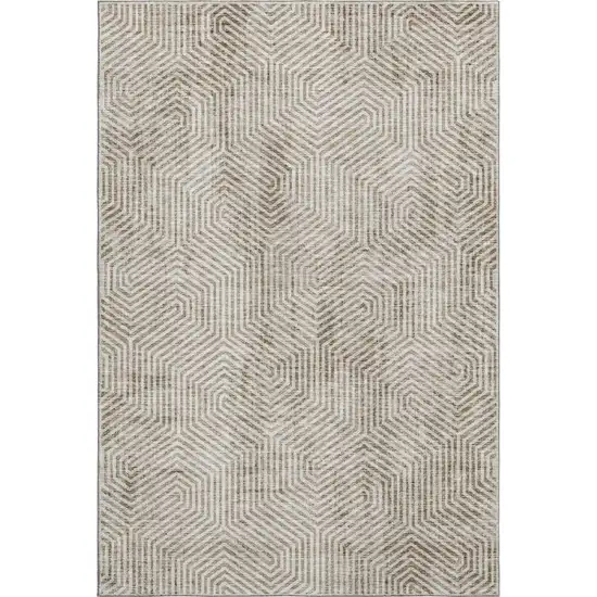 Taupe And Beige Geometric Washable Area Rug With UV Protection Photo 1