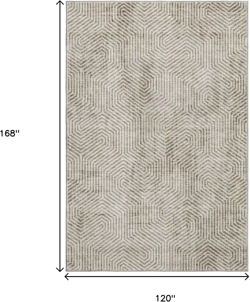 Taupe And Beige Geometric Washable Area Rug With UV Protection Photo 3