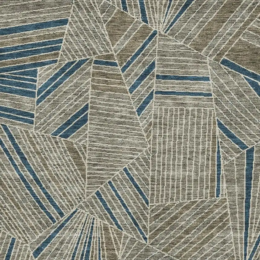 Taupe And Beige Geometric Washable Area Rug With UV Protection Photo 3