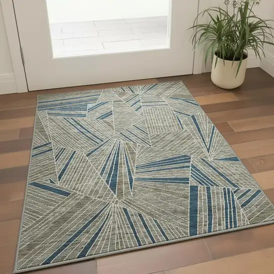 Taupe And Beige Geometric Washable Area Rug With UV Protection Photo 2