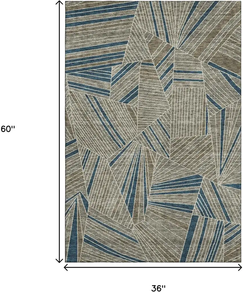 Taupe And Beige Geometric Washable Area Rug With UV Protection Photo 3