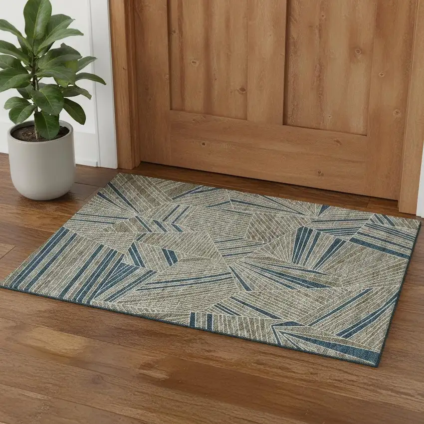 Taupe And Beige Geometric Washable Area Rug With UV Protection Photo 1