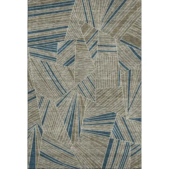 Taupe And Beige Geometric Washable Area Rug With UV Protection Photo 1
