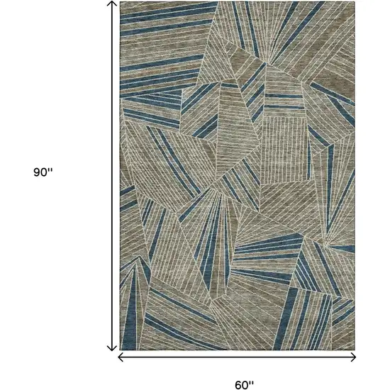 Taupe And Beige Geometric Washable Area Rug With UV Protection Photo 3