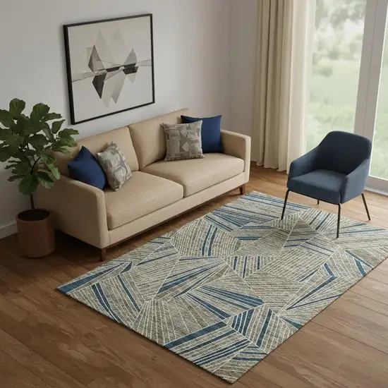 Taupe And Beige Geometric Washable Area Rug With UV Protection Photo 1