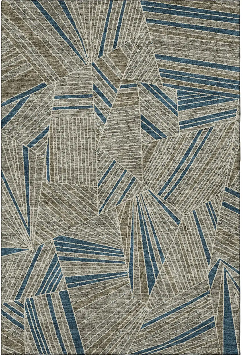 Taupe And Beige Geometric Washable Area Rug With UV Protection Photo 4