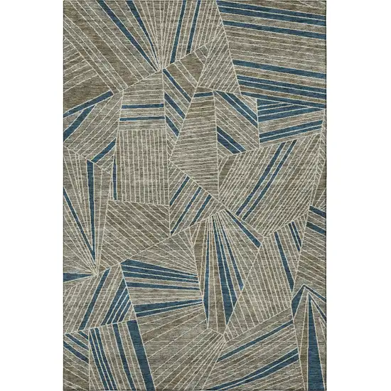 Taupe And Beige Geometric Washable Area Rug With UV Protection Photo 4