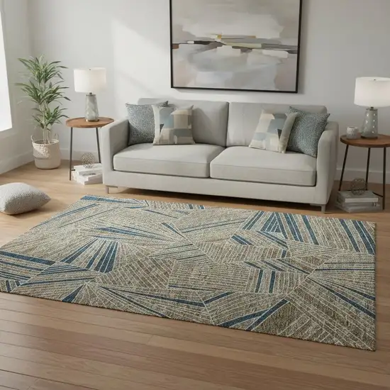 Taupe And Beige Geometric Washable Area Rug With UV Protection Photo 2