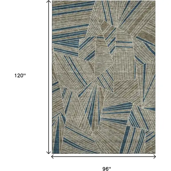 Taupe And Beige Geometric Washable Area Rug With UV Protection Photo 3