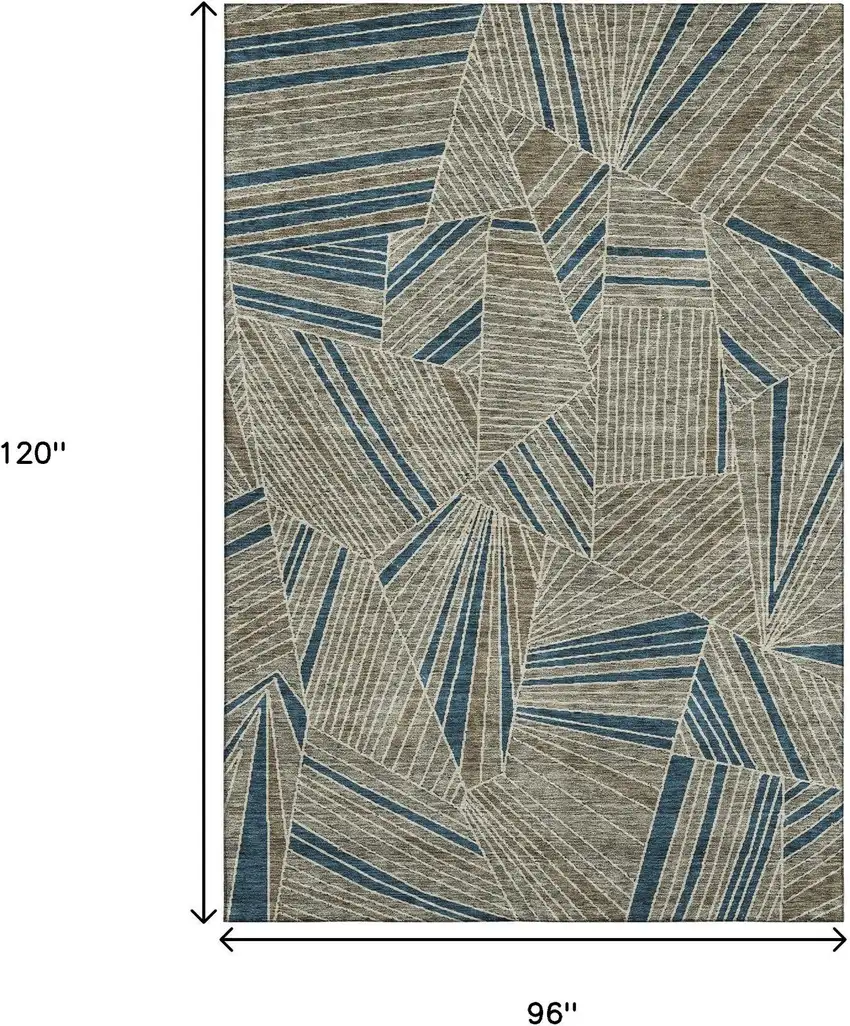 Taupe And Beige Geometric Washable Area Rug With UV Protection Photo 3
