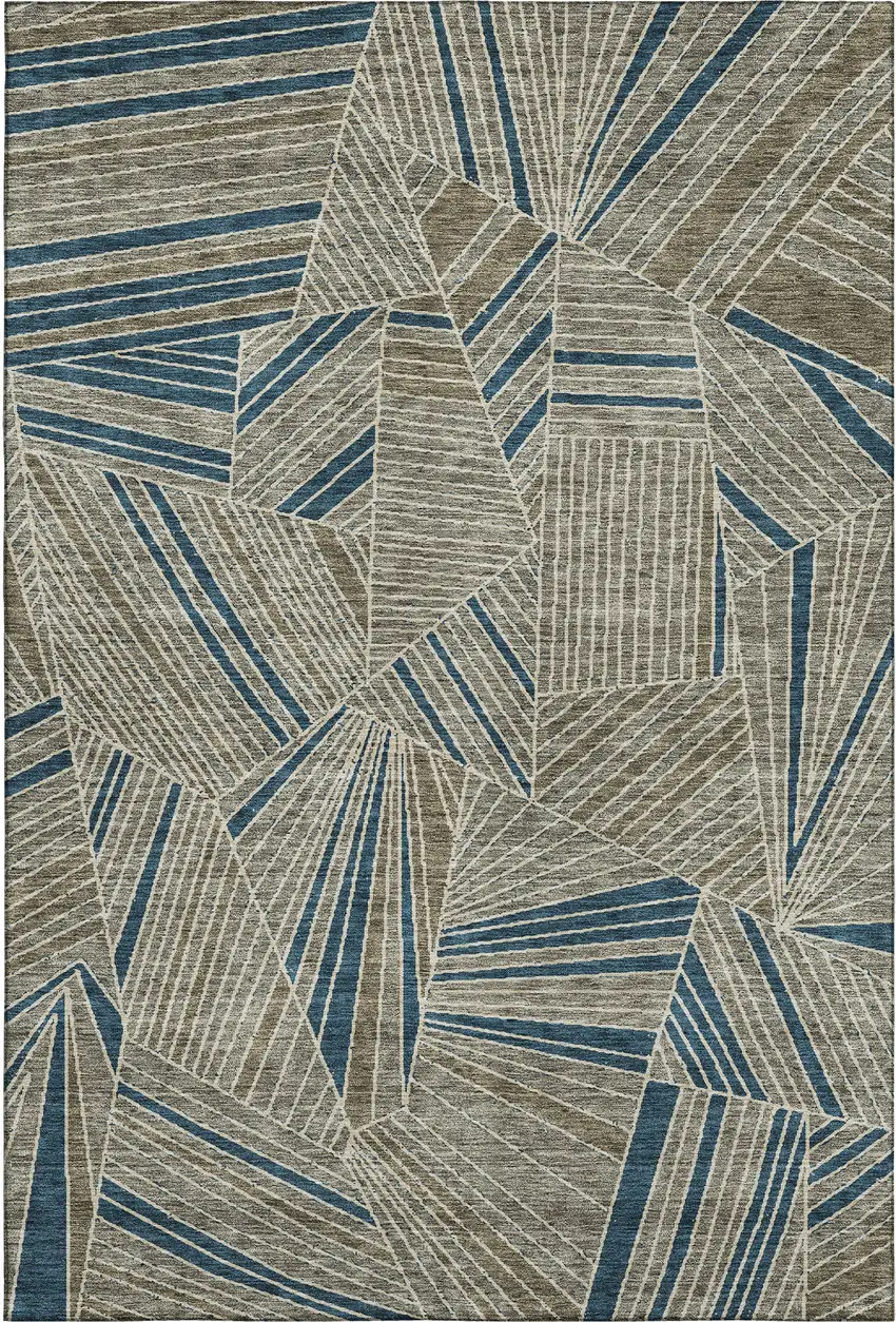 Taupe And Beige Geometric Washable Area Rug With UV Protection Photo 1