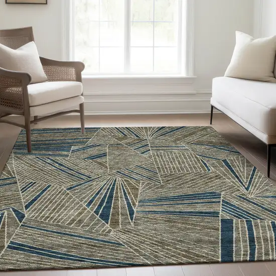 Taupe And Beige Geometric Washable Area Rug With UV Protection Photo 6