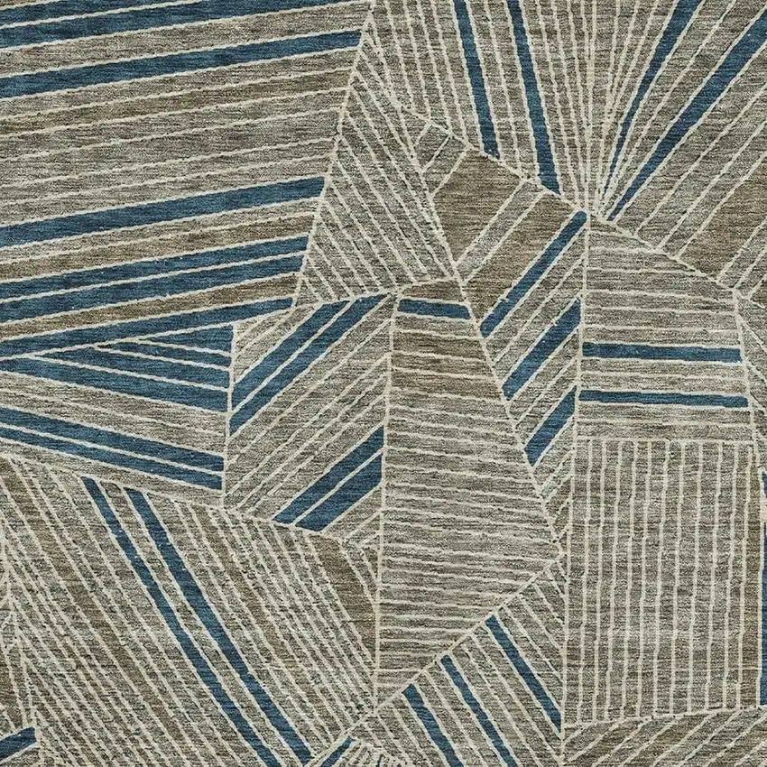 Taupe And Beige Geometric Washable Area Rug With UV Protection Photo 3